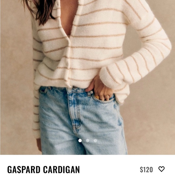 Sezane Cream and Brown Striped Cardigan - Picture 4 of 6